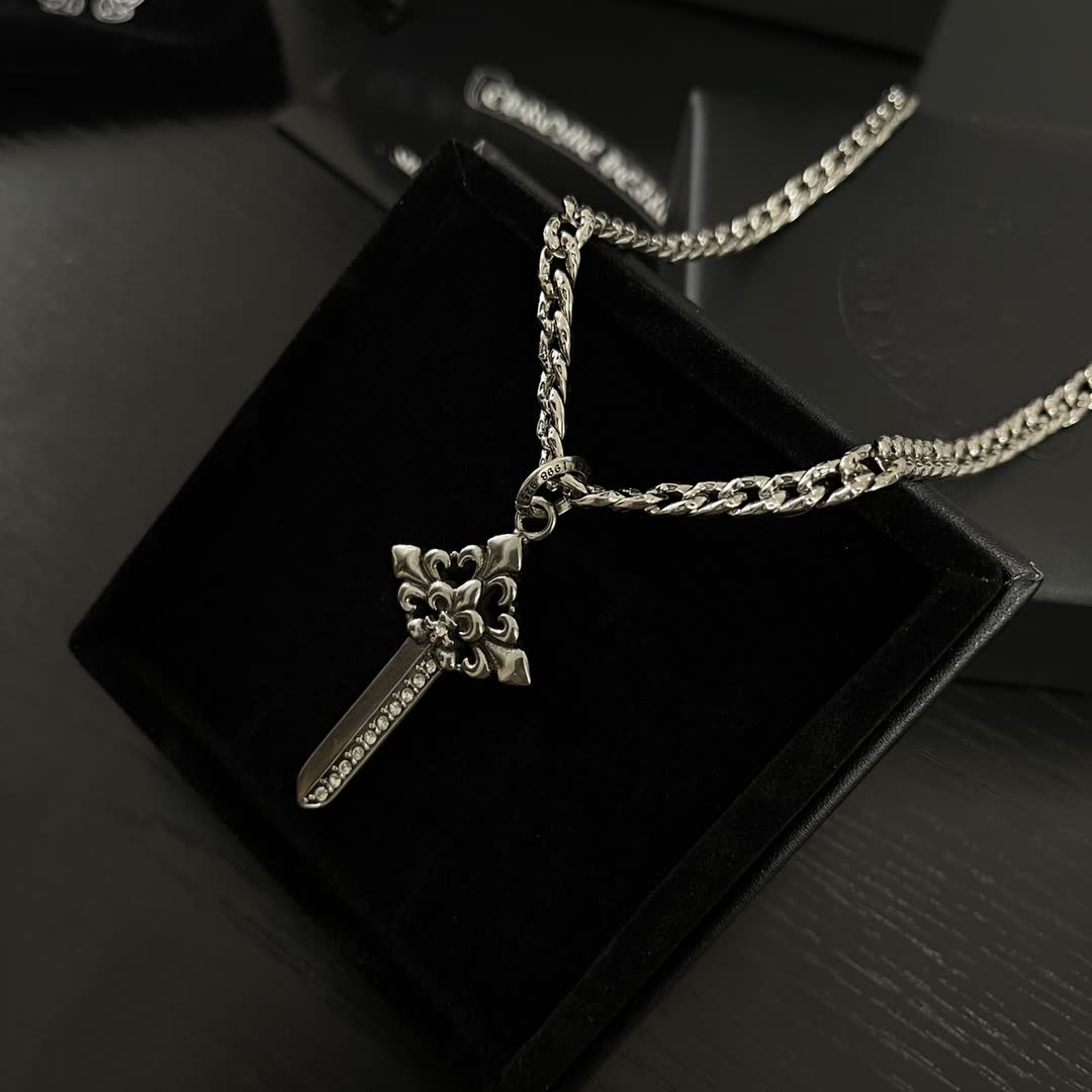 Chrome Hearts Silver Cross Pendant Necklace
